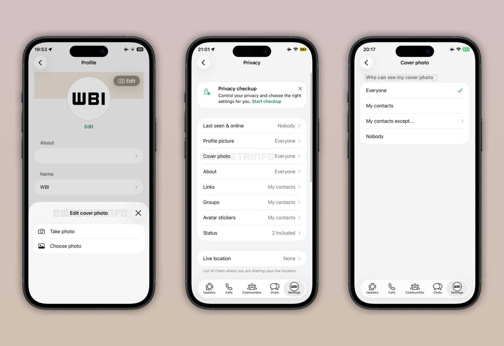 Uma imagem destacando o próximo suporte para fotos de capa do WhatsApp.