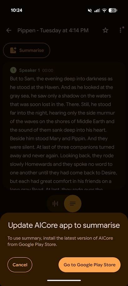 Avviso AICore nel registratore Google