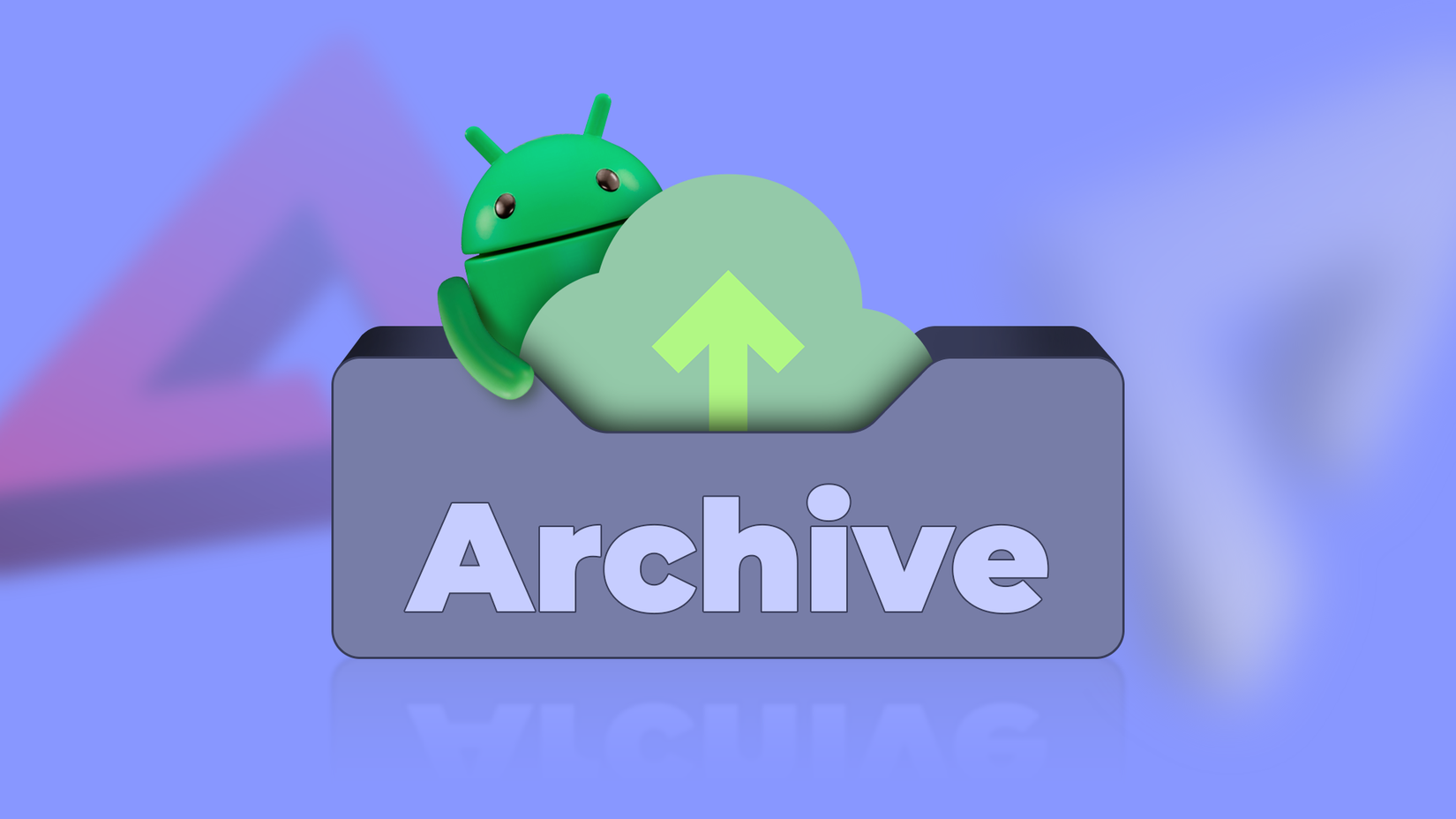 Android mascot peeking out of an archive folder