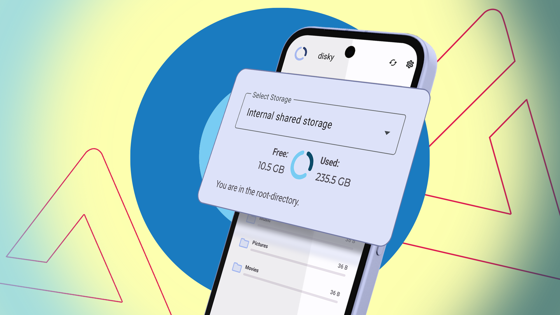 Android phone screen showing the Disky app interface.