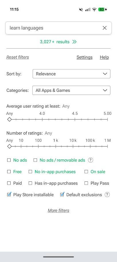 filtri di ricerca per la ricerca di app