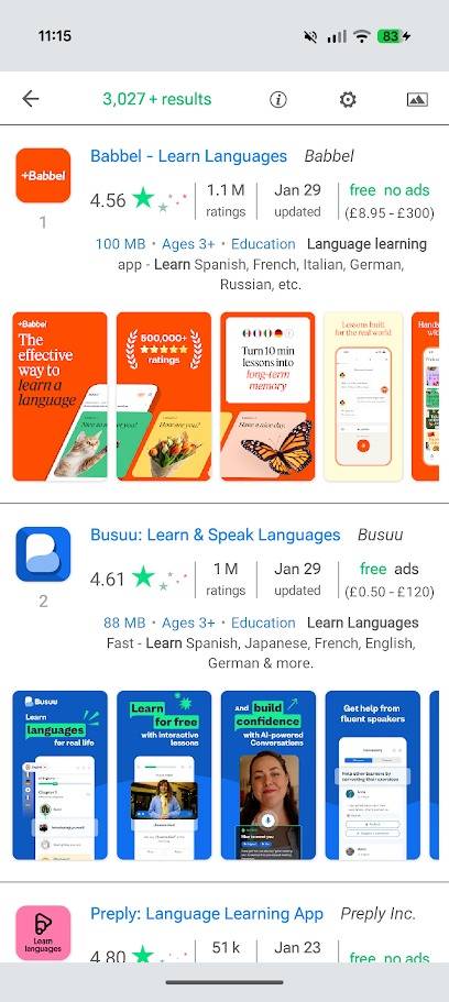 risultati della ricerca di app
