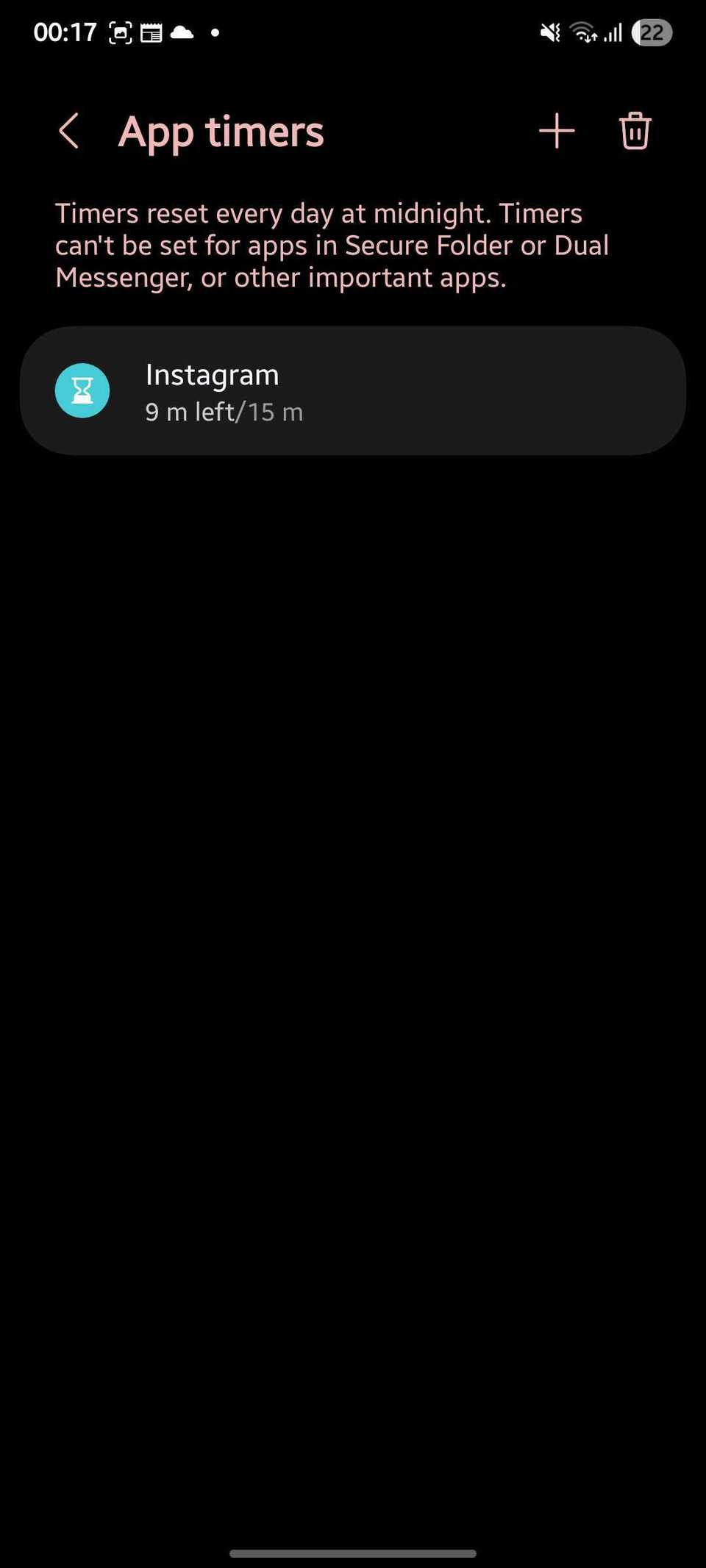 Screenshot che mostra i timer delle app in un'unica interfaccia utente