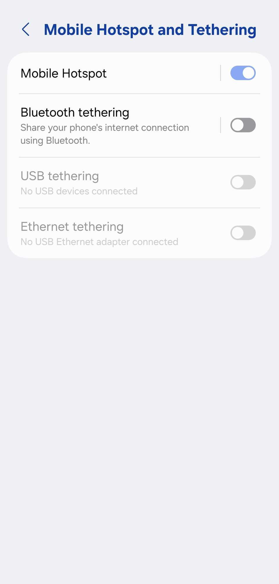 menu dell'hotspot Samsung