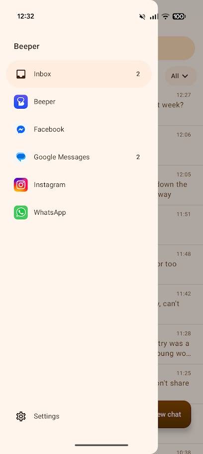 menu dell'app dell'app Beeper