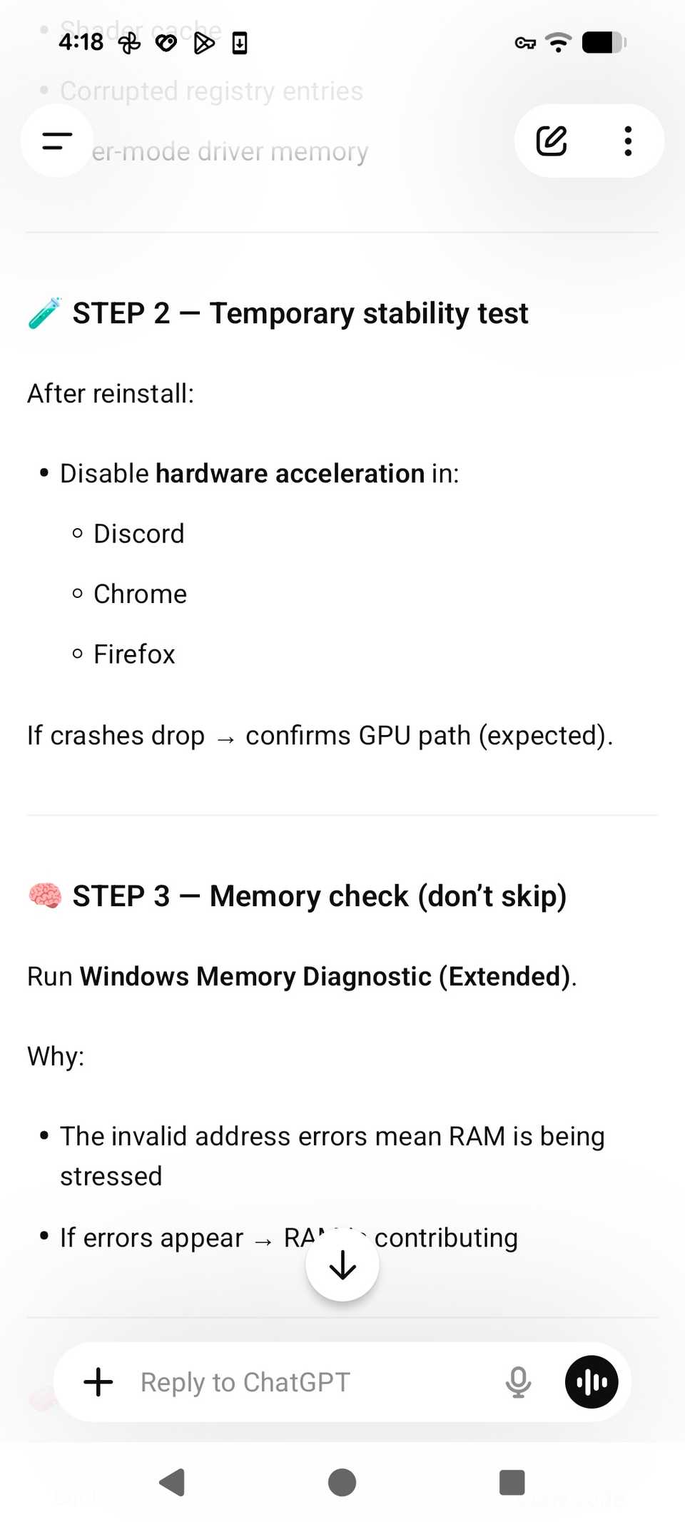 Passaggi successivi dopo la disinstallazione del driver Nvidia delineati da ChatGPT