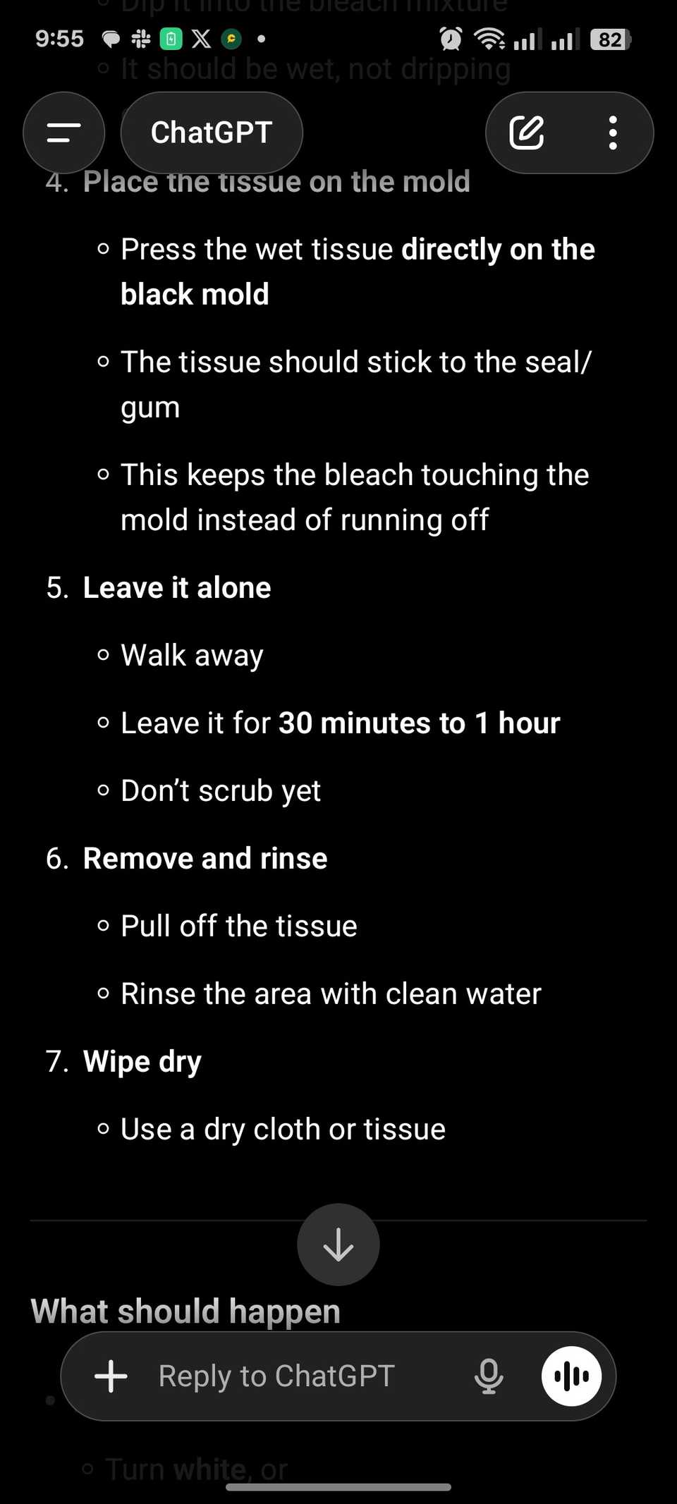 ChatGPT scompone la soluzione per la pulizia degli stampi con candeggina e carta velina