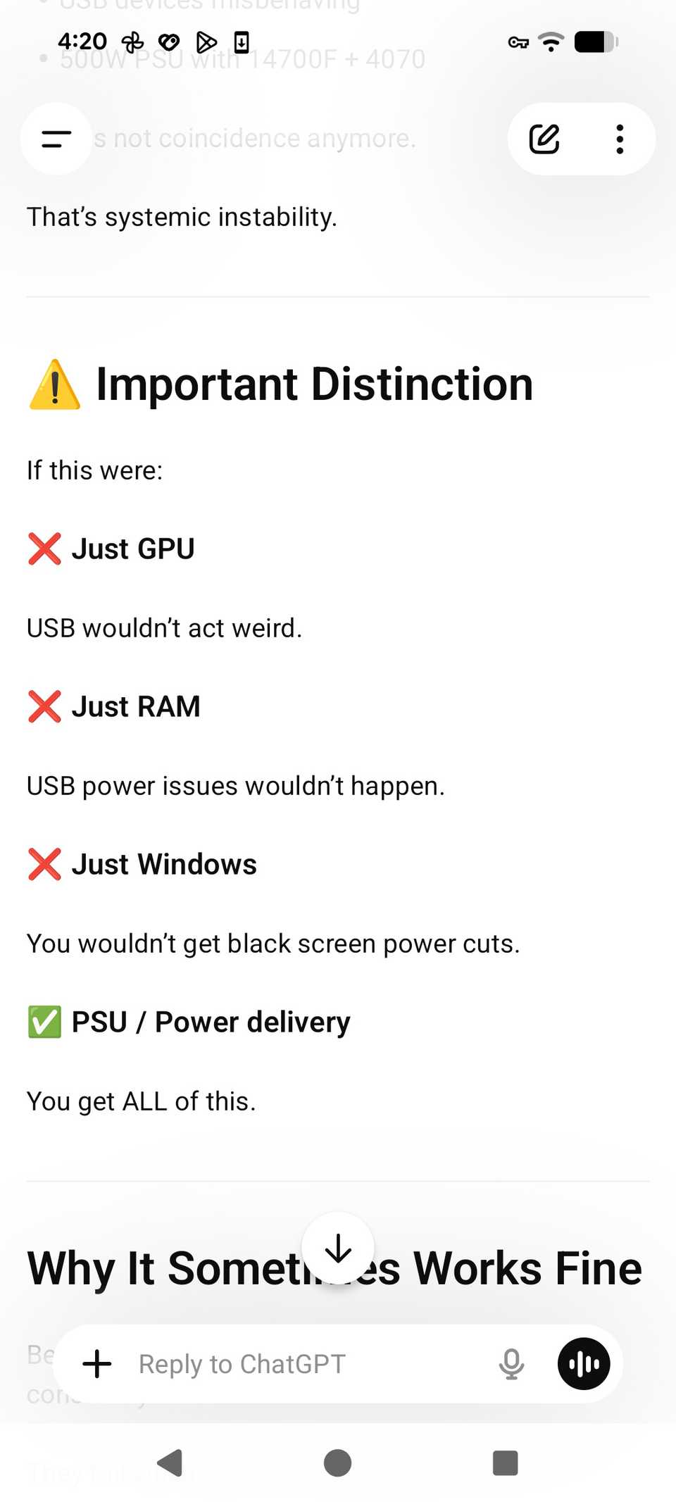 Nuova valutazione dopo aver discusso con ChatGPT delle preoccupazioni sull'alimentatore e di altri indizi