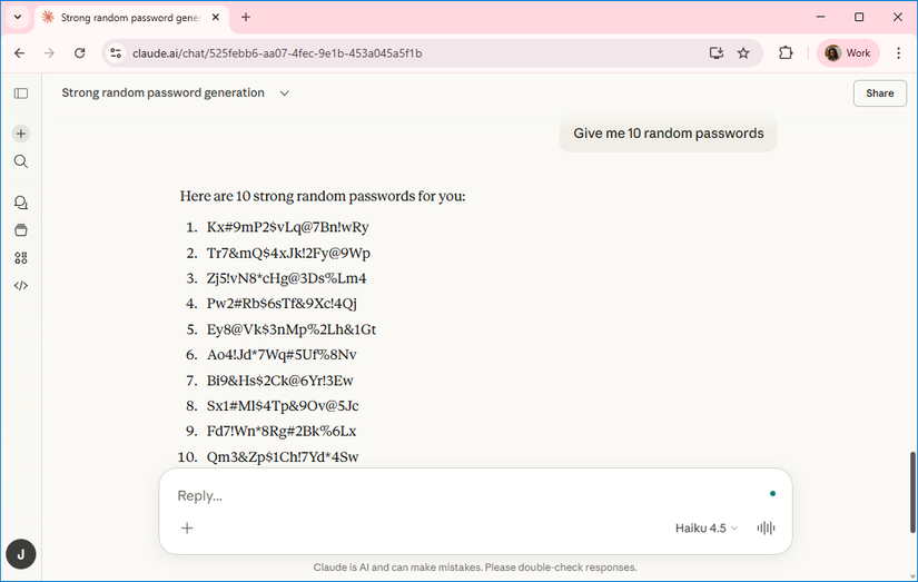elenco delle password generate con claude