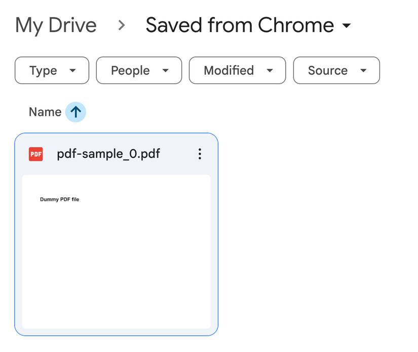 Un'immagine che evidenzia i file di Drive salvati dalla cartella Chrome.
