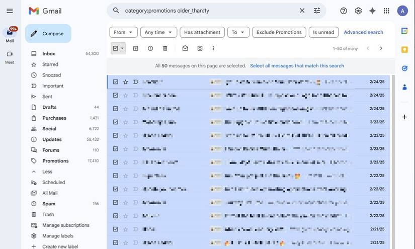 Captura de tela mostrando como filtrar promoções antigas no Gmail