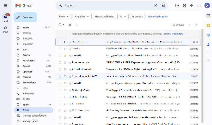 Captura de tela mostrando como esvaziar a pasta Lixeira no Gmail