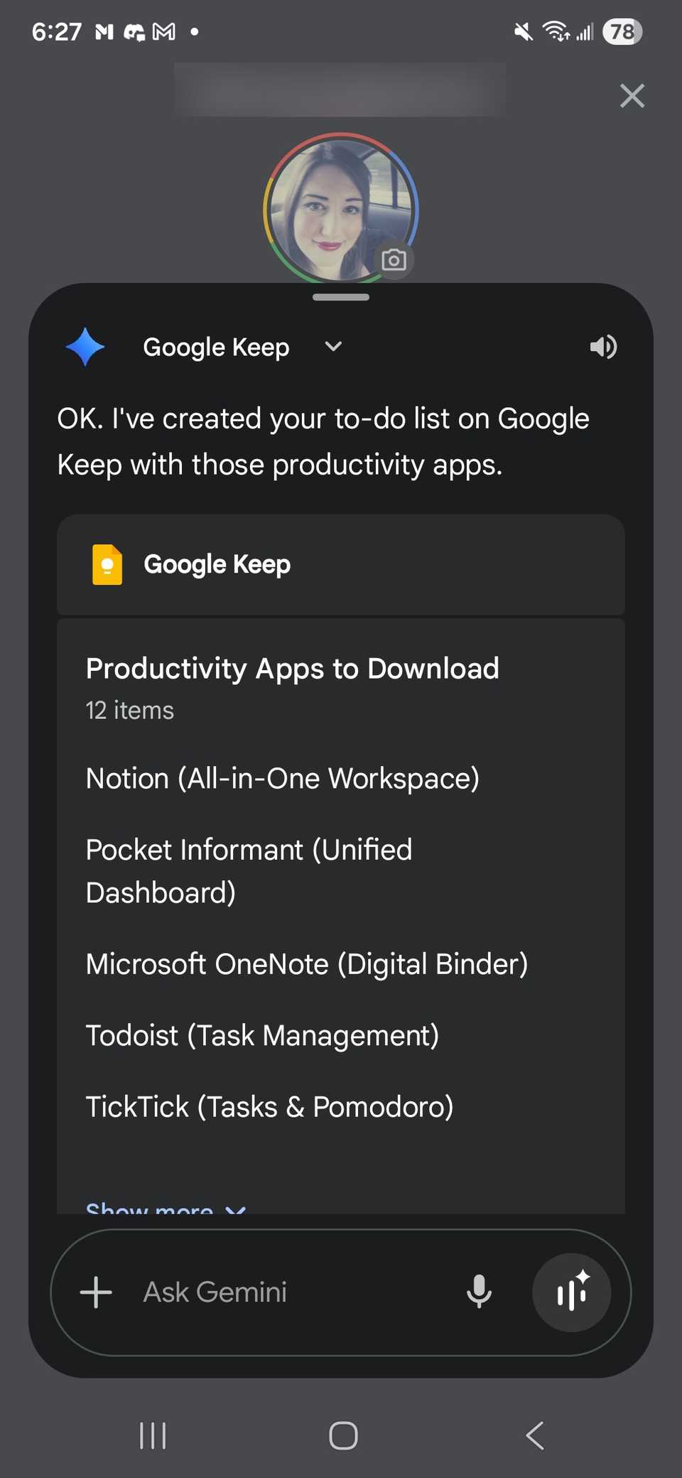 Google Gemini ha aggiunto un elenco di cose da fare basato sul prompt dell'assistente digitale su Galaxy S25+