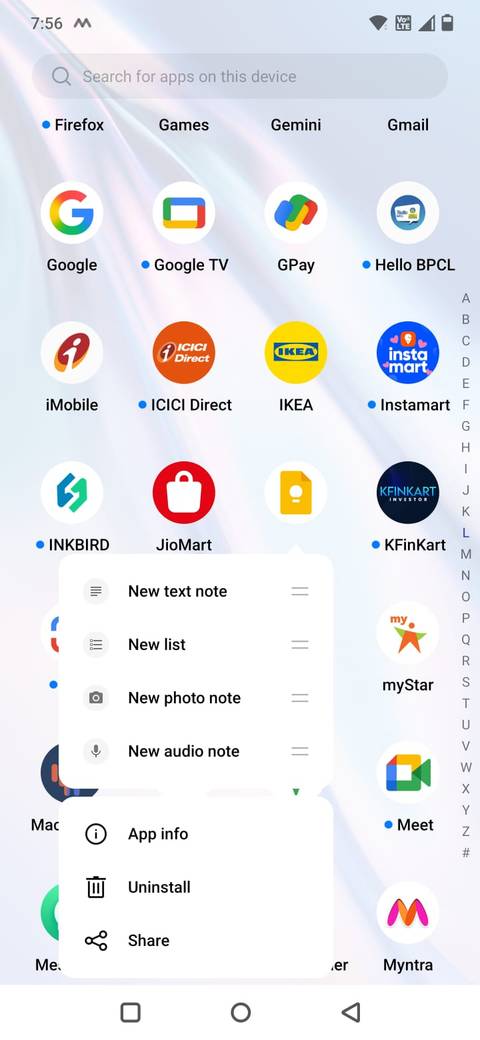 Screenshot che mostra come creare una scorciatoia di Google Keep