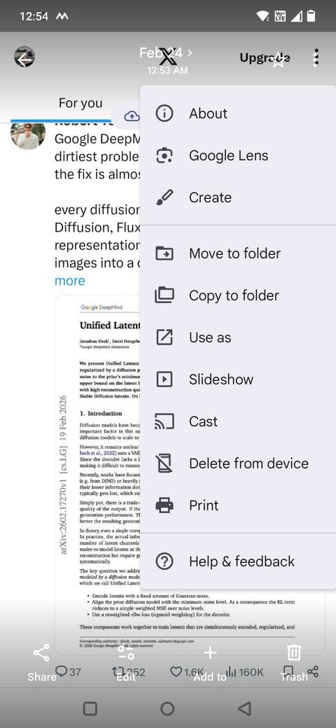 Screenshot che mostra l'opzione Google Lens per uno screenshot