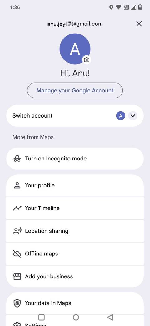 Screenshot che mostra l'opzione Attiva la modalità di navigazione in incognito in Google Maps 