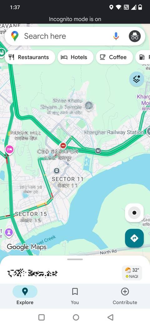 Screenshot che mostra la modalità di navigazione in incognito in Google Maps 
