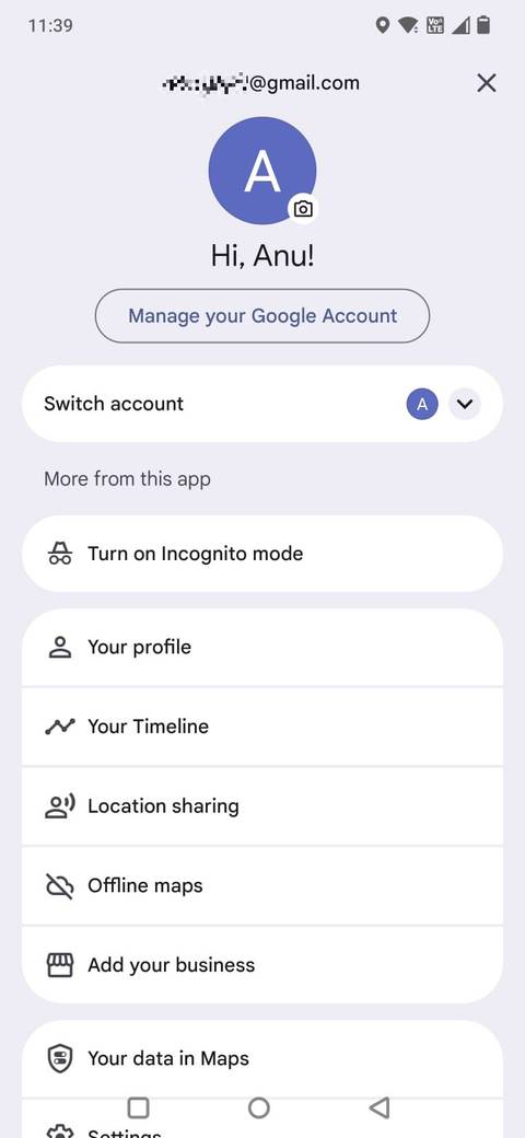 Screenshot showing the Location sharing option in Google Maps
