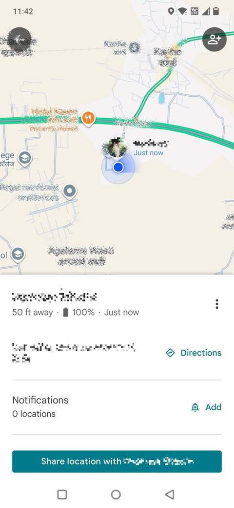 Screenshot showing the shared location in Google Maps