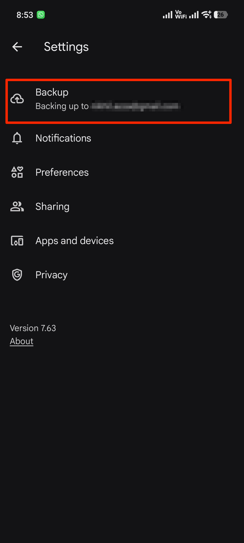 Impostazioni di backup di Google Foto