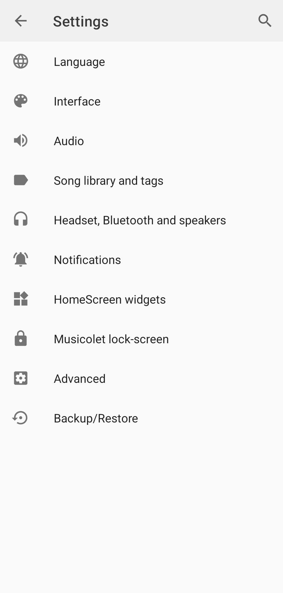 Impostazioni del musicolet