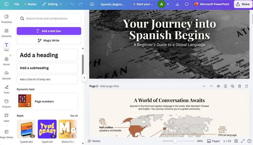 Captura de tela mostrando uma apresentação de slides do NotebookLM no Canva