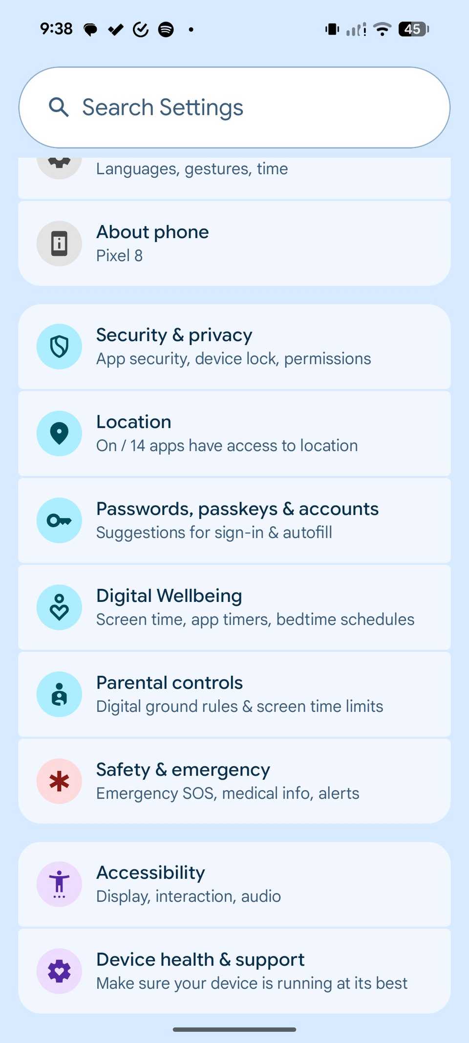 Menù delle impostazioni dei pixel