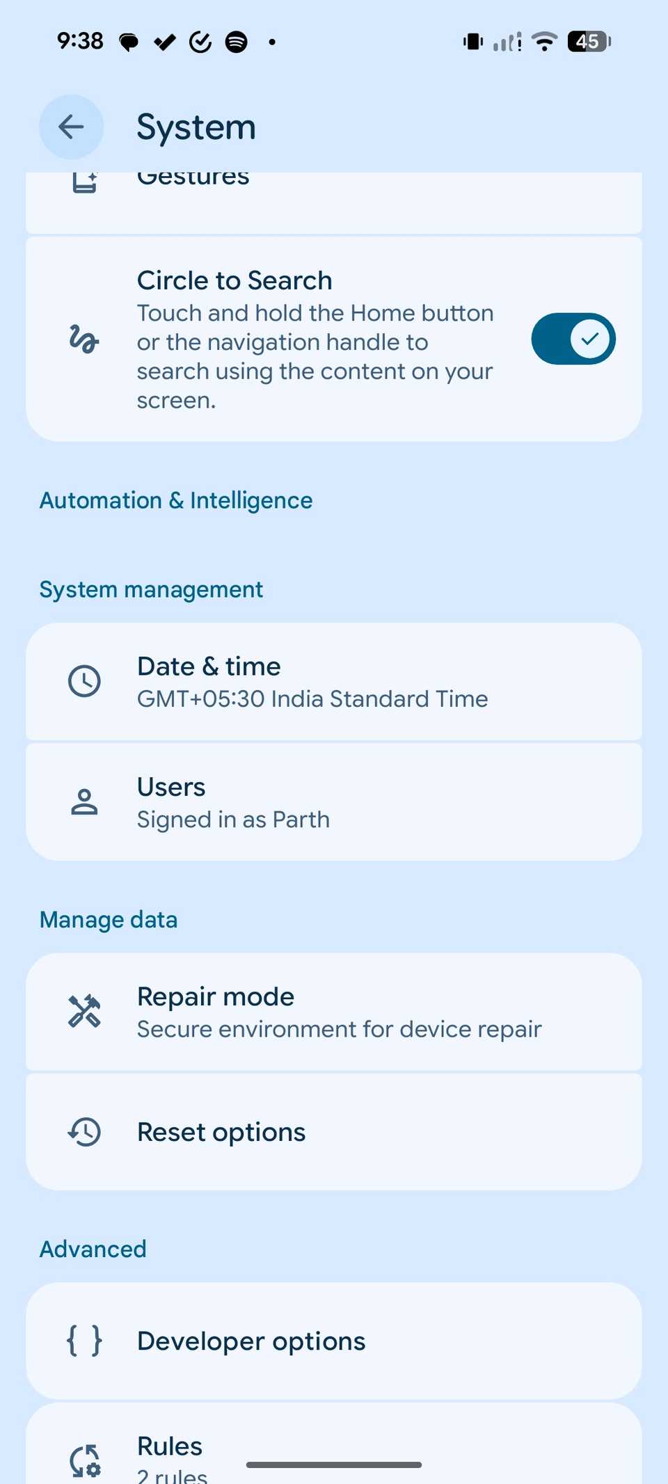 disattiva il cerchio per cercare su Pixel