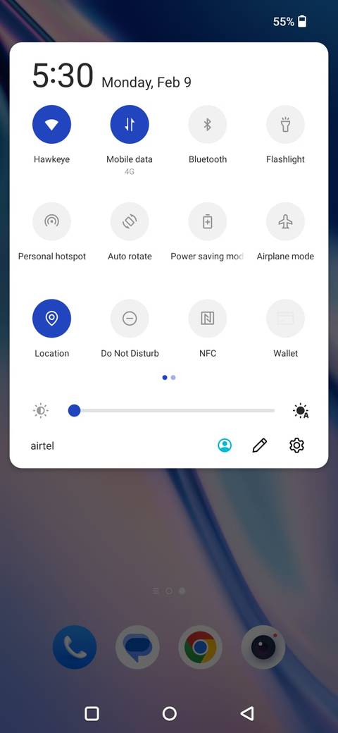 Screenshot della barra delle Impostazioni rapide su Android