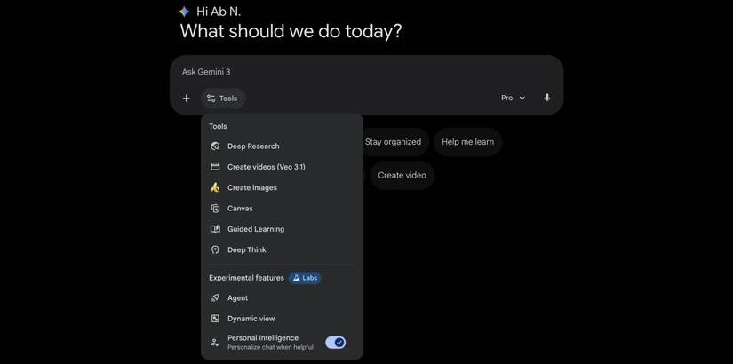 Uma captura de tela destacando a nova guia Experimental Labs do Gemini.