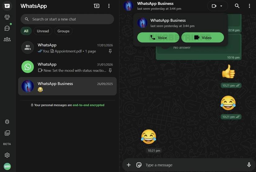 Un'immagine che evidenzia la chiamata all'assistenza su WhatsApp Web.