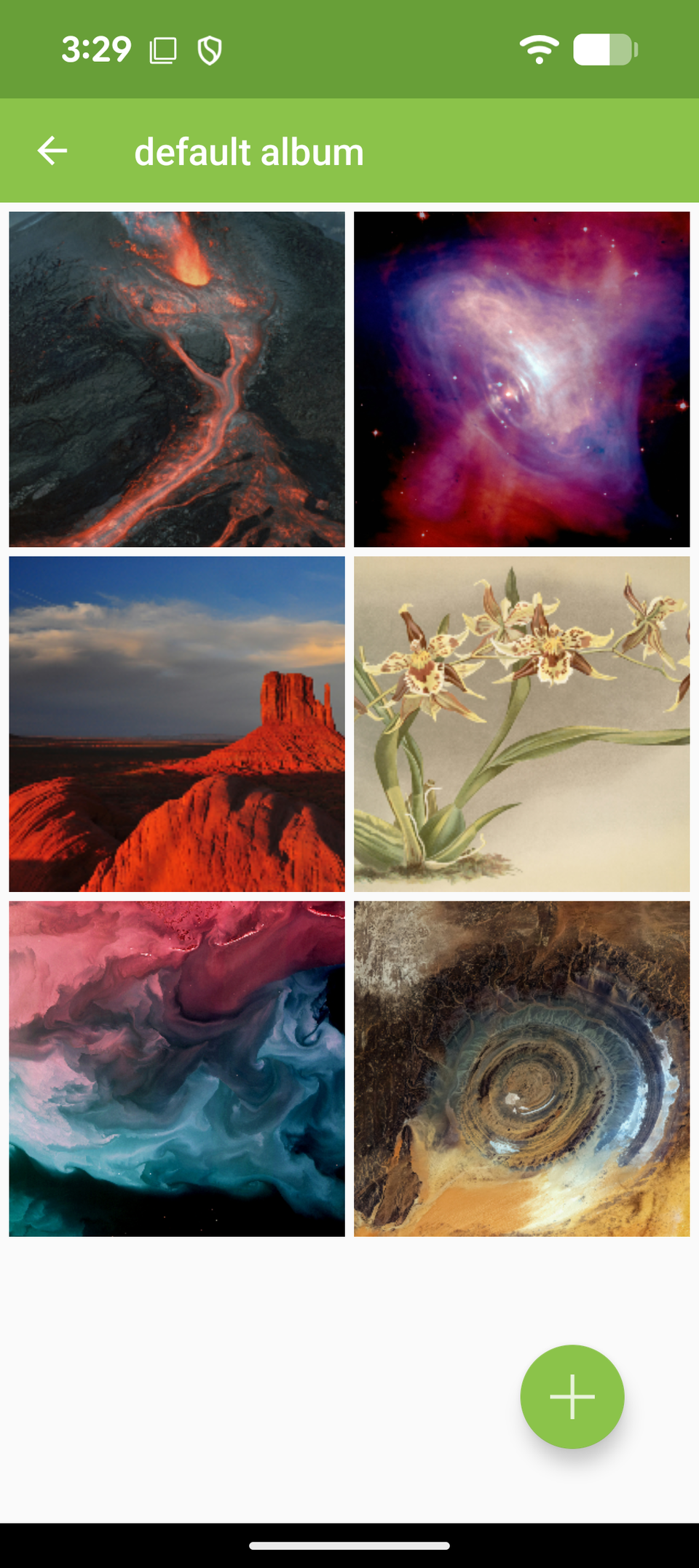 Uno screenshot dell'album di Wallpaper Changer con foto della natura incluse