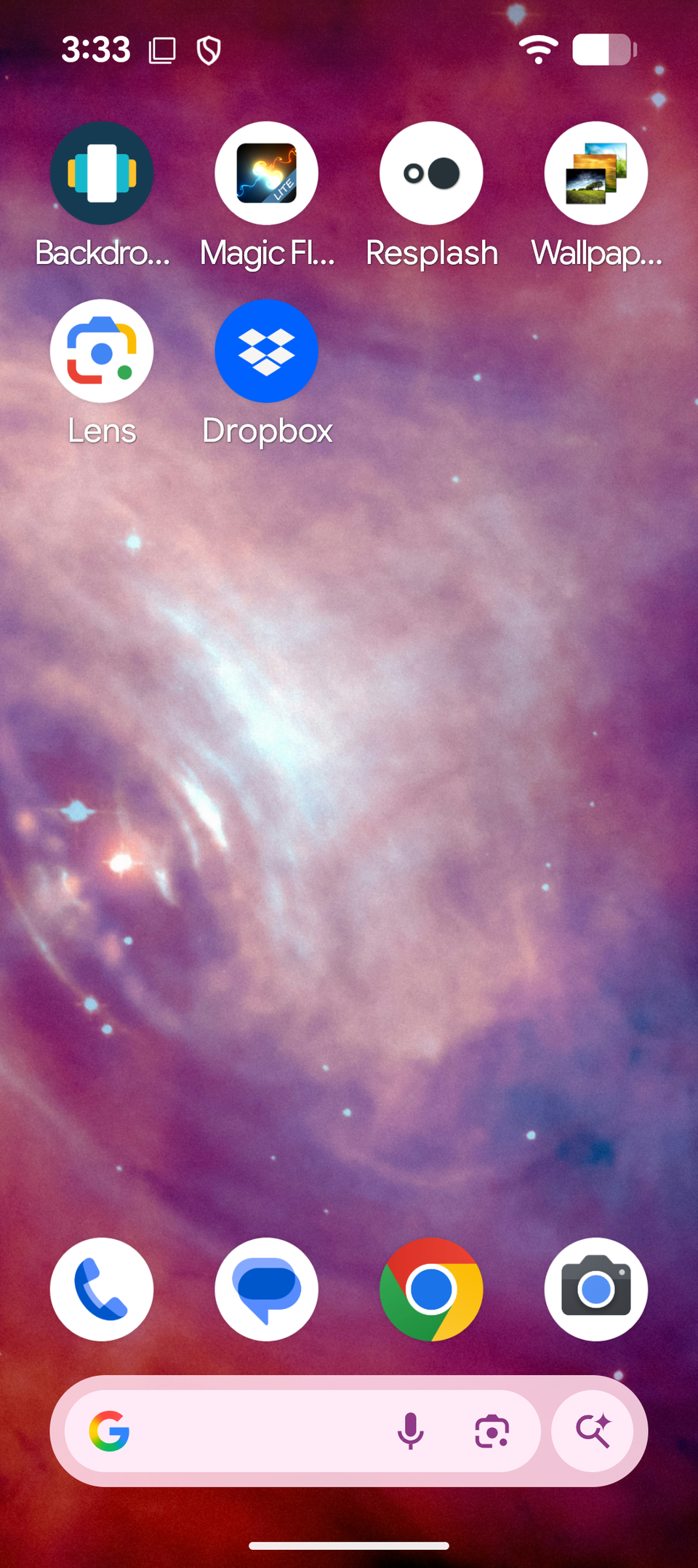 Uno screenshot dell'immagine di una nebulosa utilizzata come sfondo