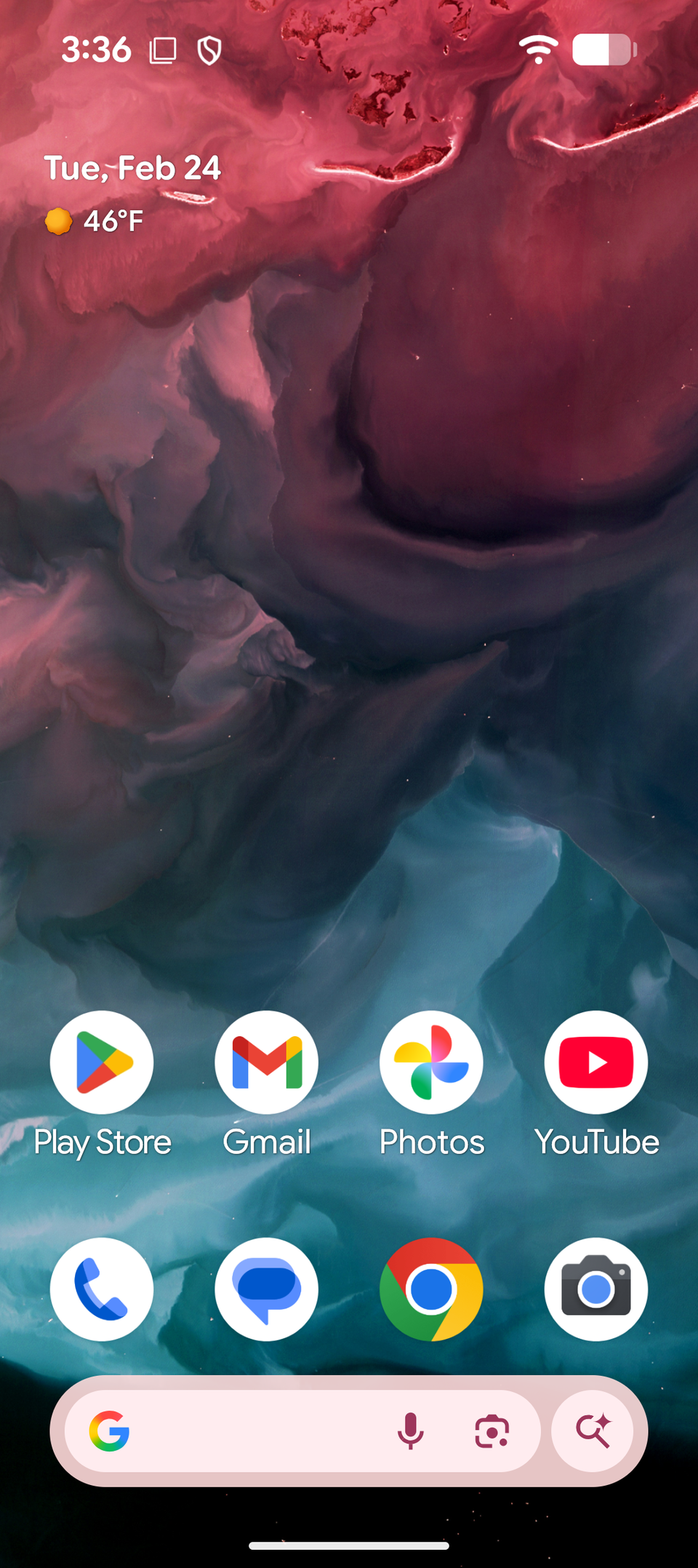 Uno screenshot di un'immagine fumosa rossa e blu utilizzata come sfondo su un telefono