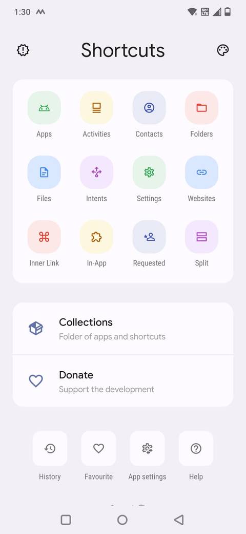 Screenshot che mostra la schermata iniziale dell'app Shortcut Maker