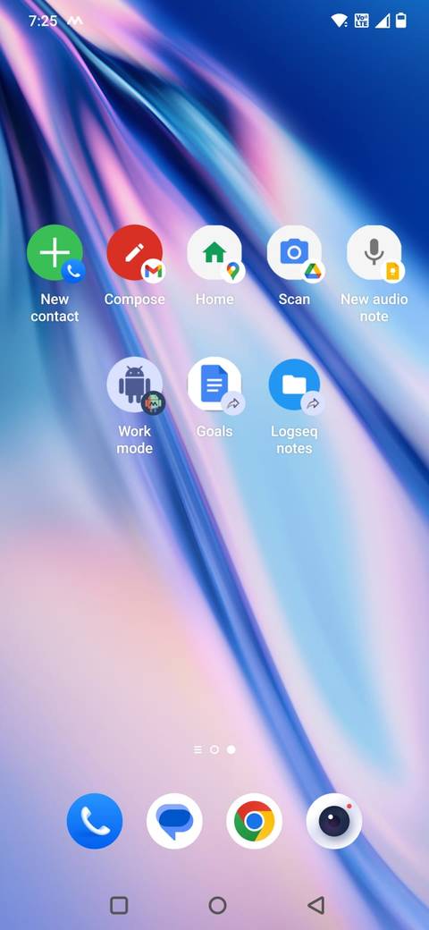 Screenshot che mostra la schermata iniziale del mio telefono con le scorciatoie