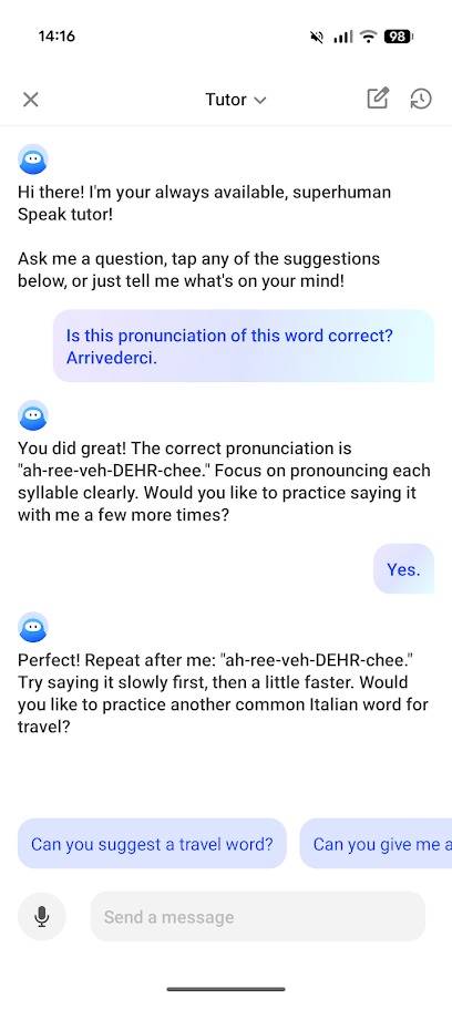 conversation with ai bot in speak app