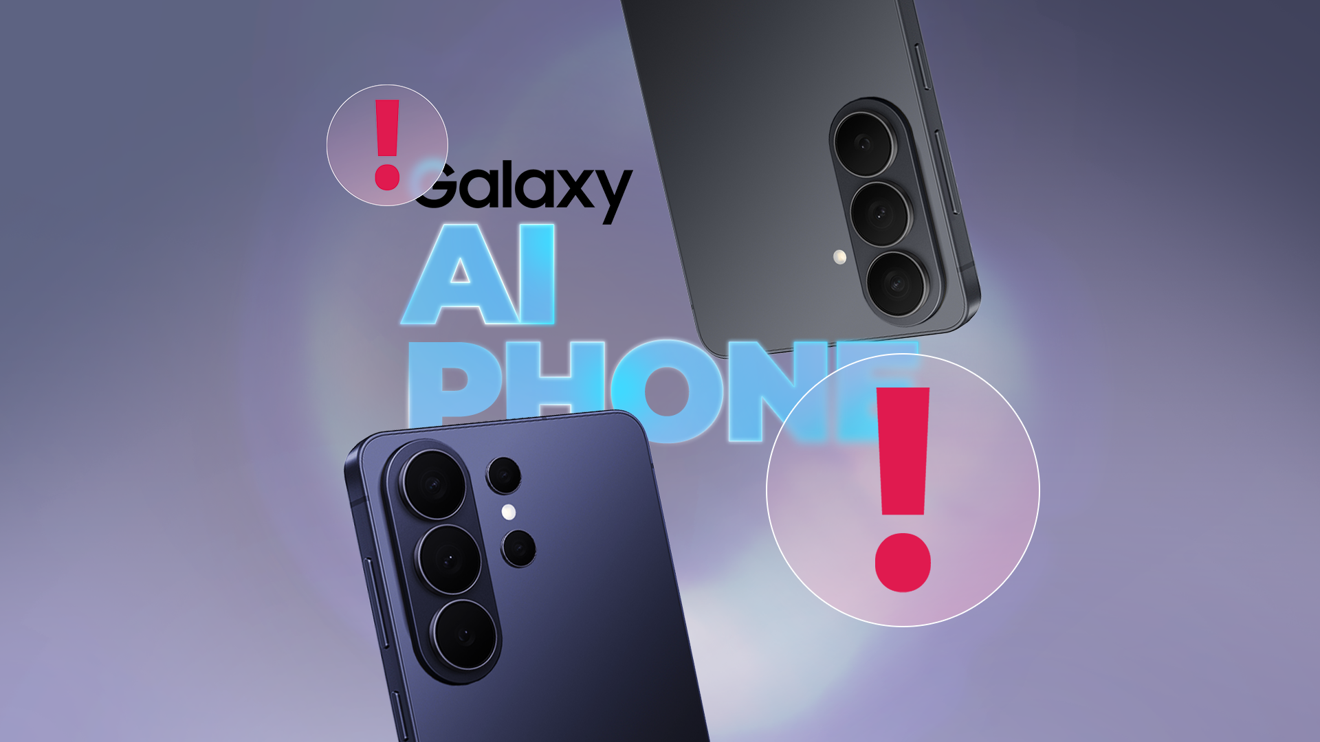 Due telefoni Galaxy S26 che circondano il testo luminoso 