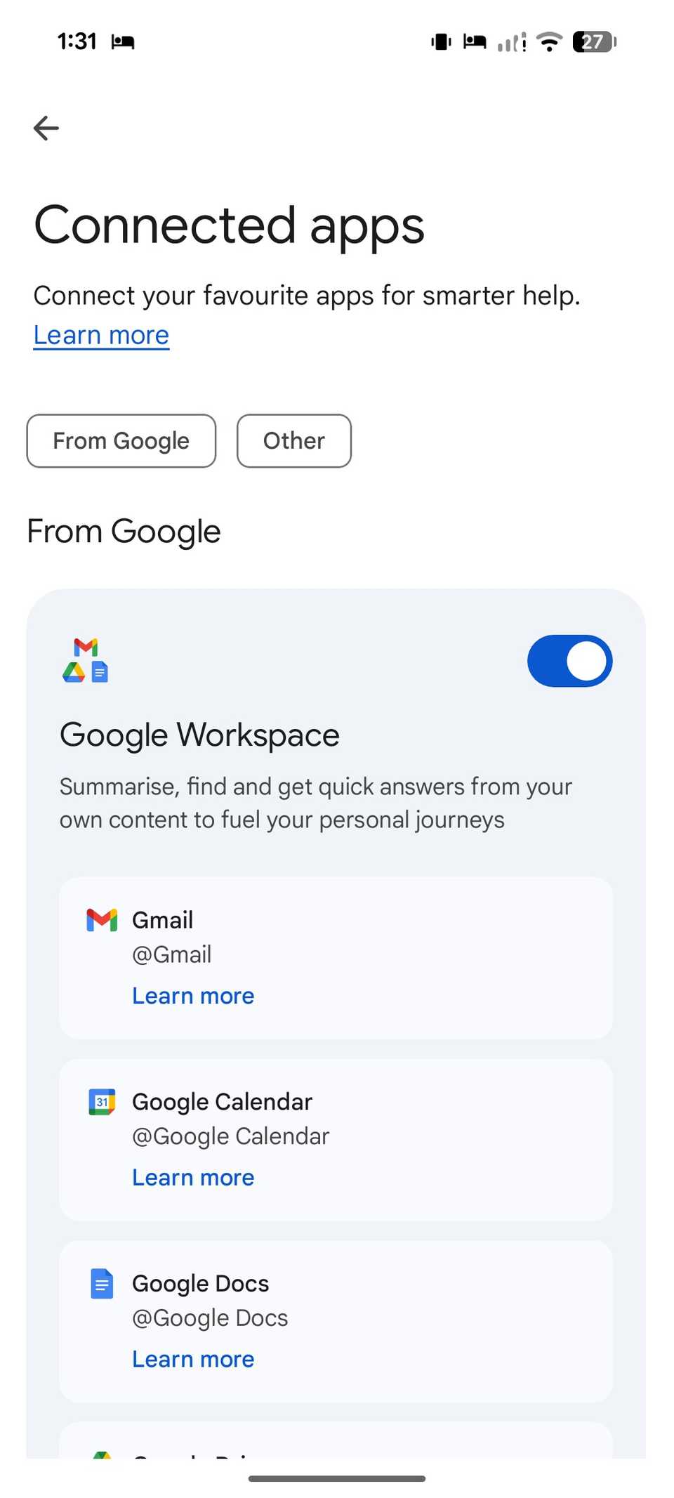 Enable Google Workspace in Gemini