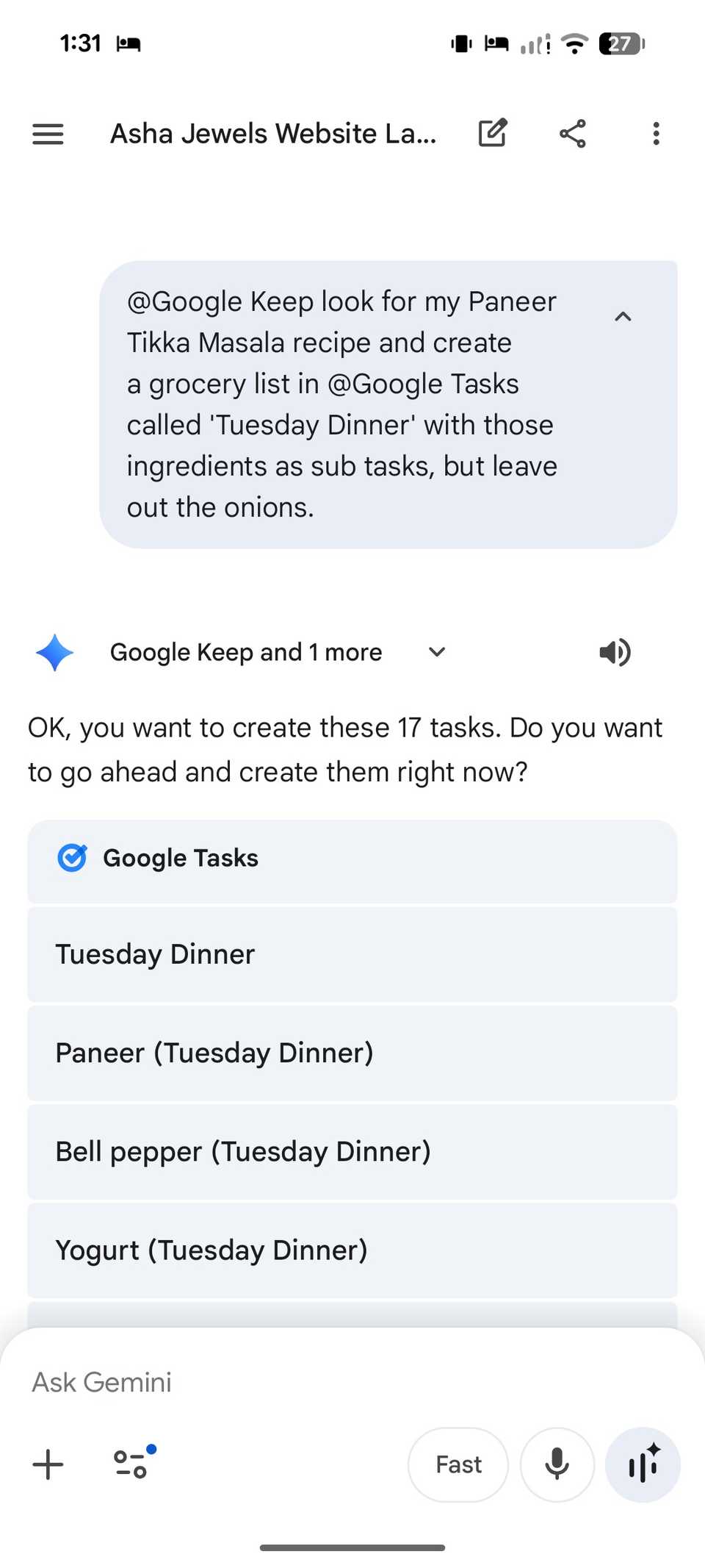 Create tasks using Gemini