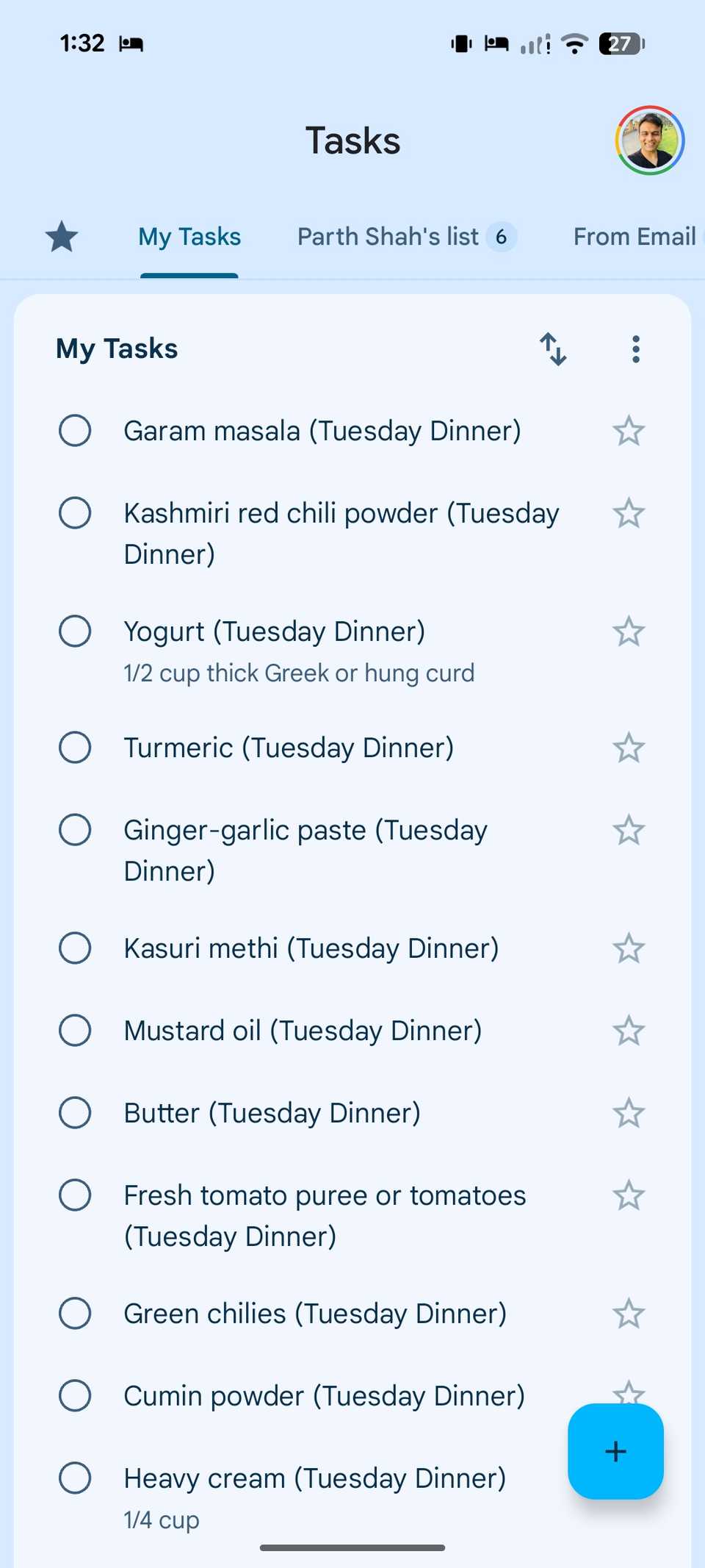 Google Tasks list