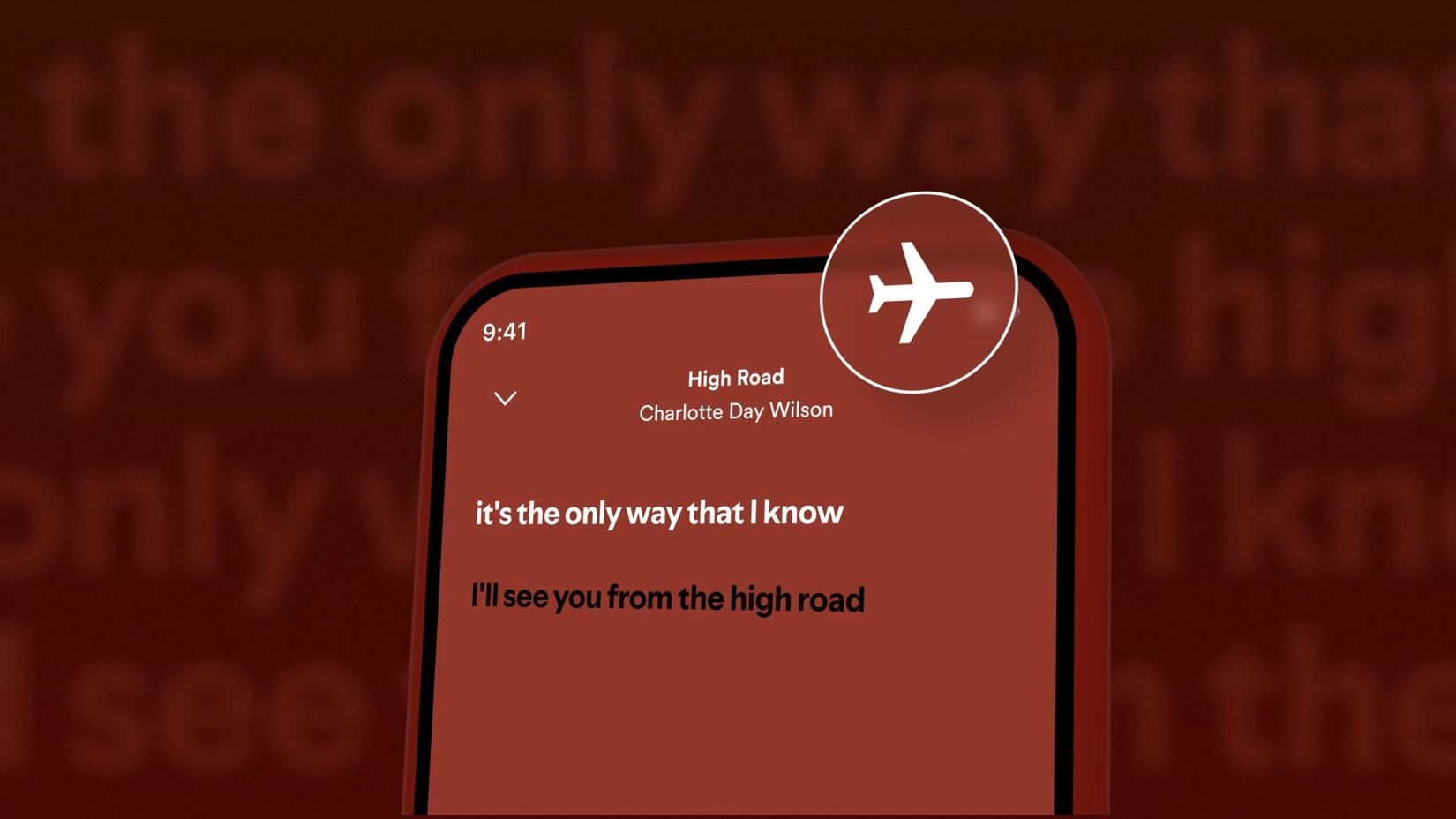 Uma imagem destacando o suporte a letras offline do Spotify.