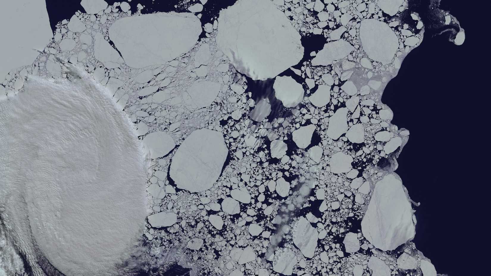 Un'immagine del ghiaccio nell'acqua blu scuro in Antartide