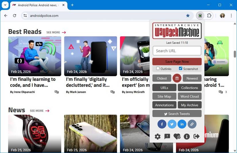 site da polícia android com extensão wayback machine
