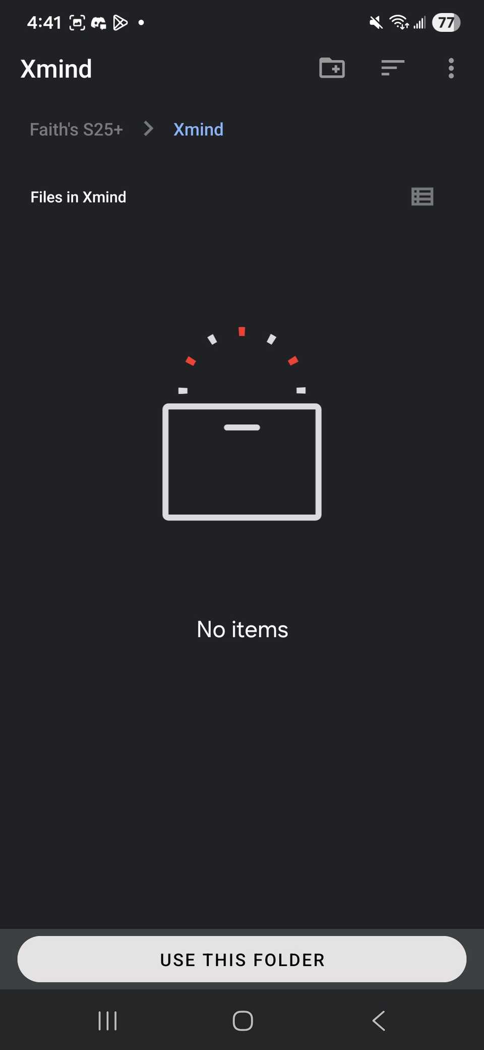 Creata una cartella sul dispositivo a cui l'app Xmind può accedere su S25+