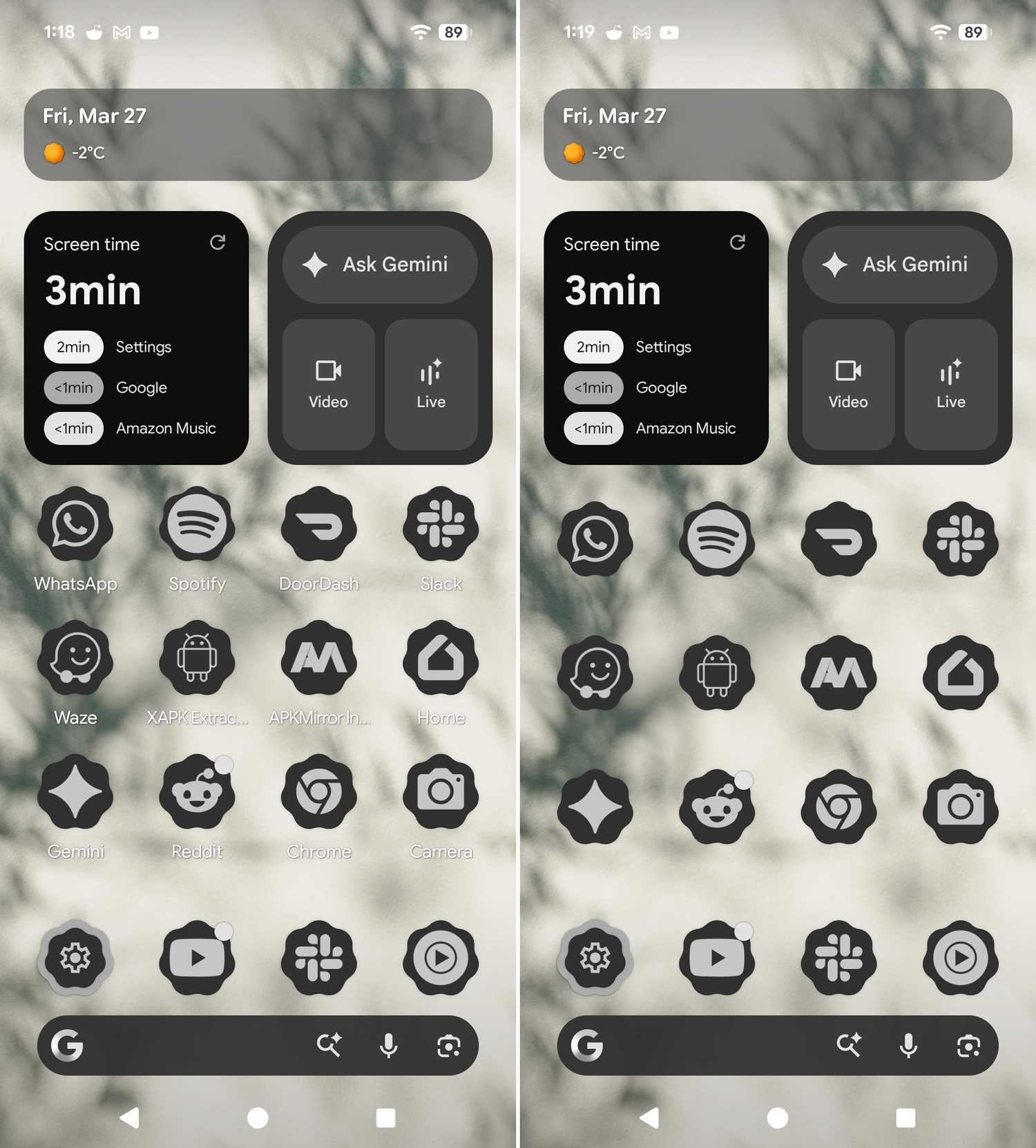 Capturas de tela destacando os ícones sem nome do Android 17 Beta 3.