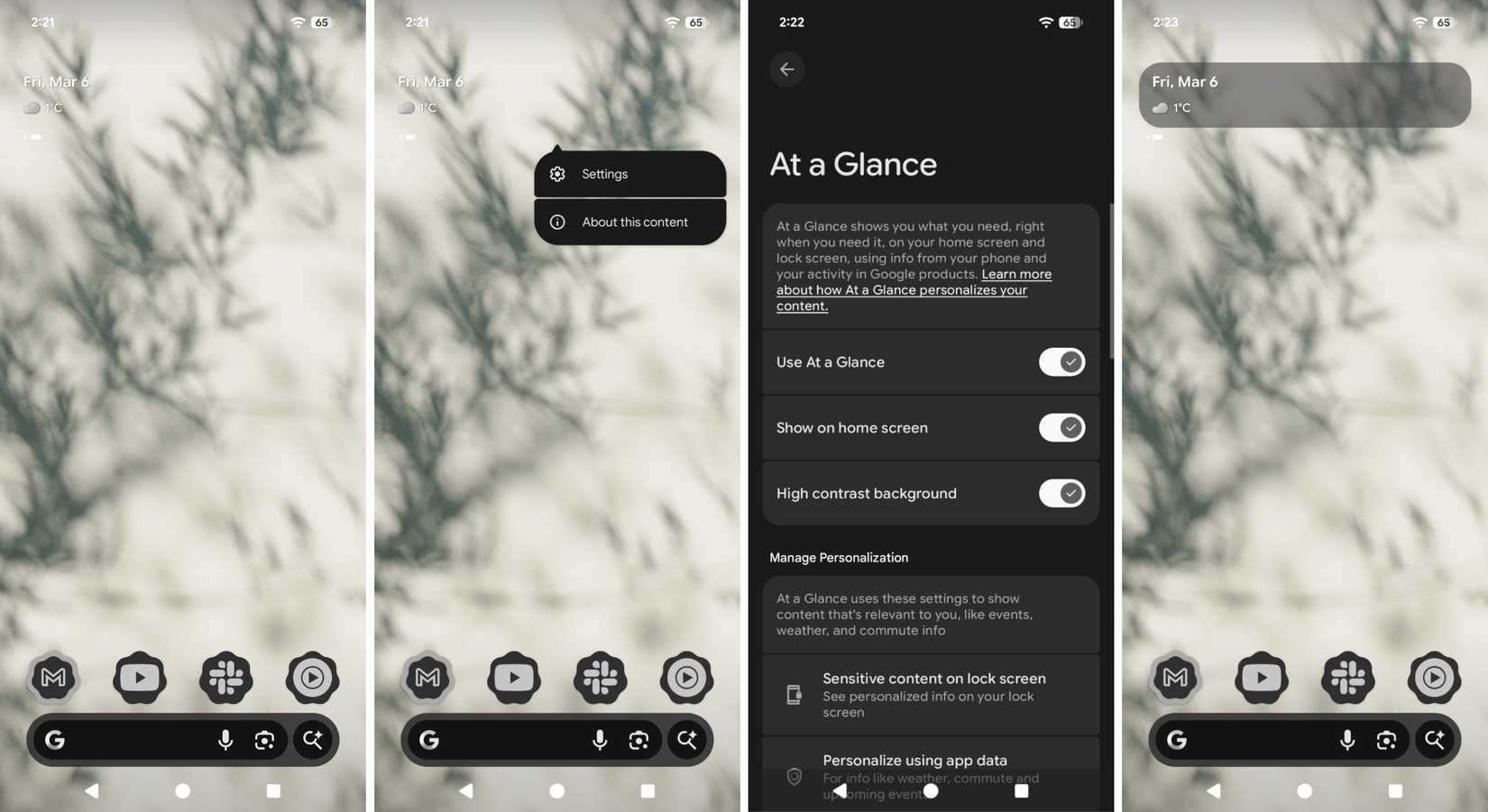 Capturas de tela destacando como ativar rapidamente o modo de fundo de alto contraste.
