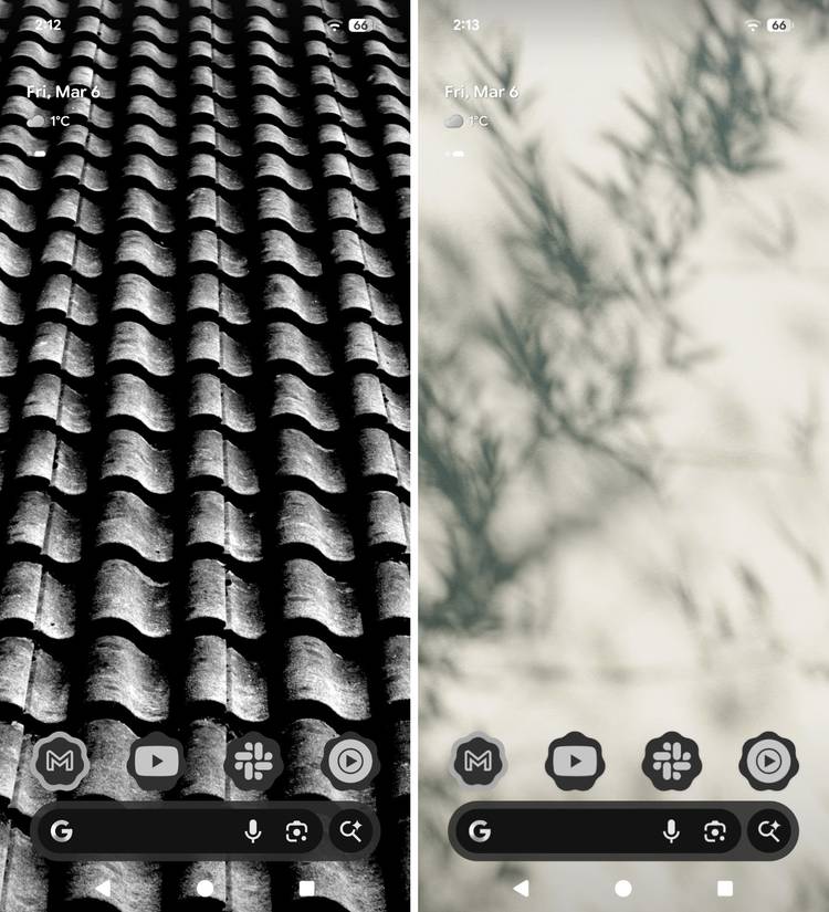 Screenshots highlighting At a Glance's text camouflaging with the wallpaper.
