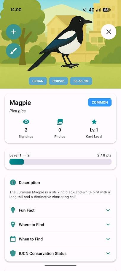 profilo dell'uccello nell'app birdex
