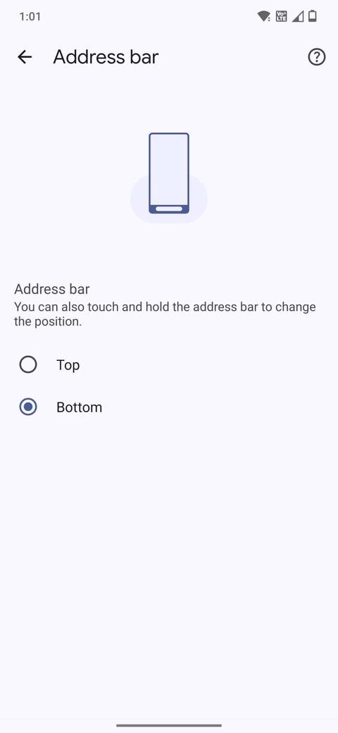 Screenshot che mostra la funzionalità della barra degli indirizzi nelle impostazioni di Chrome